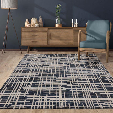 Mason Blueprint Modern Abstract Super Soft Carved Hi-Low Rib Textured Blue/Cream Rug-Asiatic Carpets-Rug Love - The Most Loved Rug Store